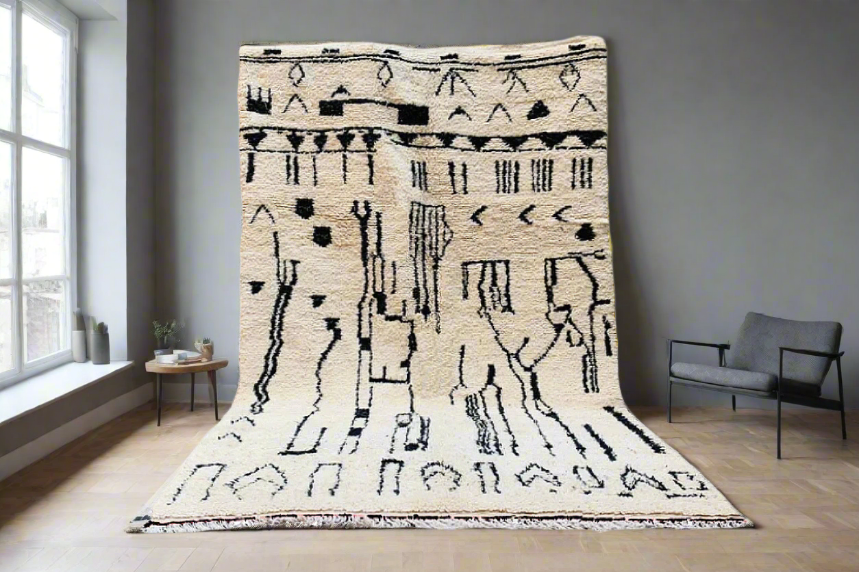 Beni Ourain diamond pattern black from 60x90 cm