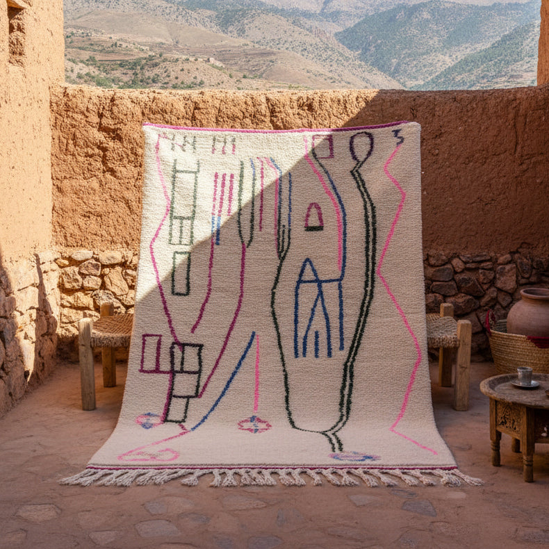 Azilal Teppich abstraktes Muster bunt aus Marokko