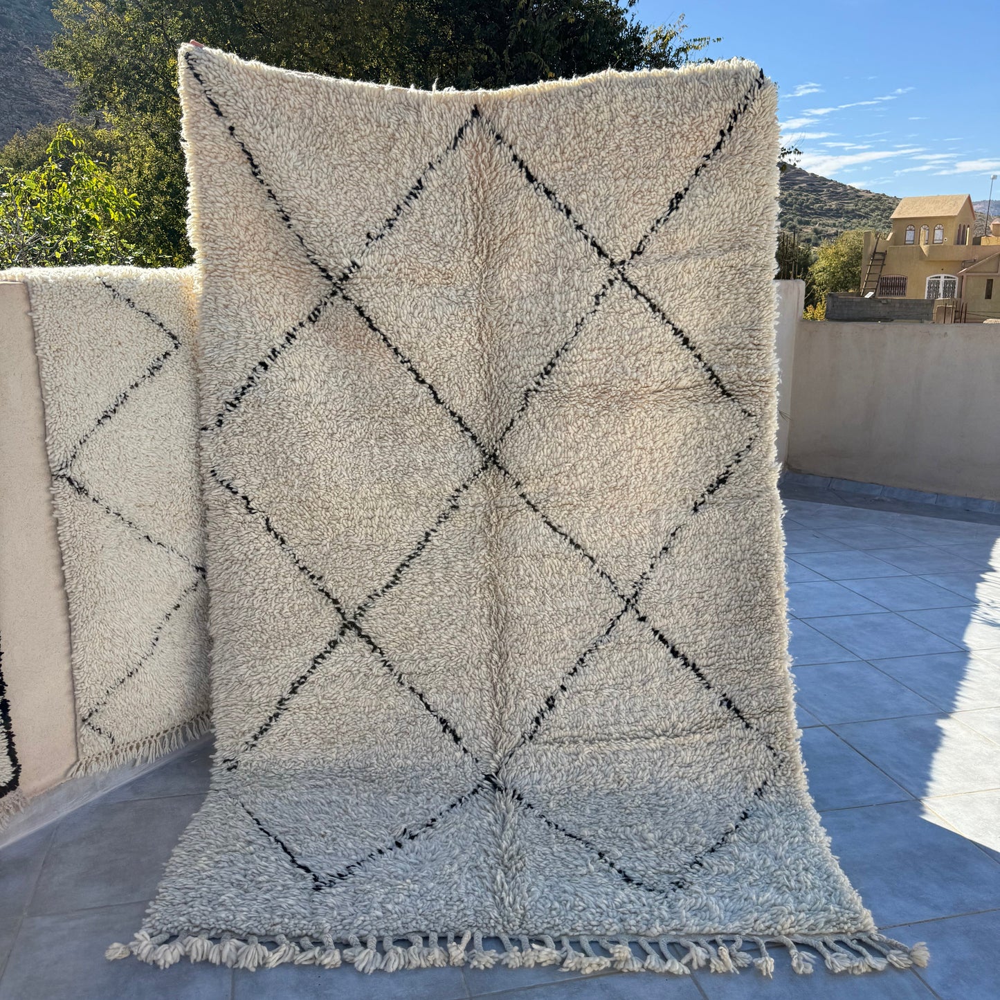 Originaler Beni Ouraini Teppich aus Marokko Schurwolle Rauten