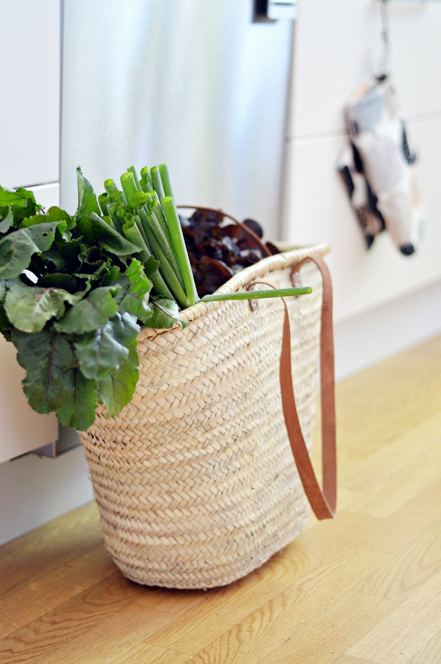 Large basket bag Basic with long leather handles 