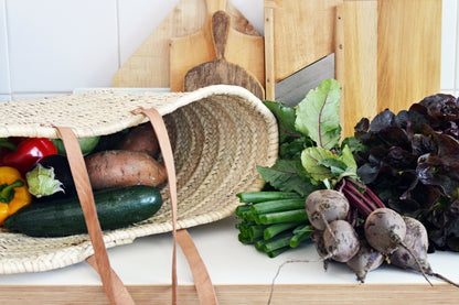 Large basket bag Basic with long leather handles 