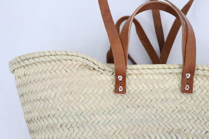 Large basket bag basic short &amp; long leather handles