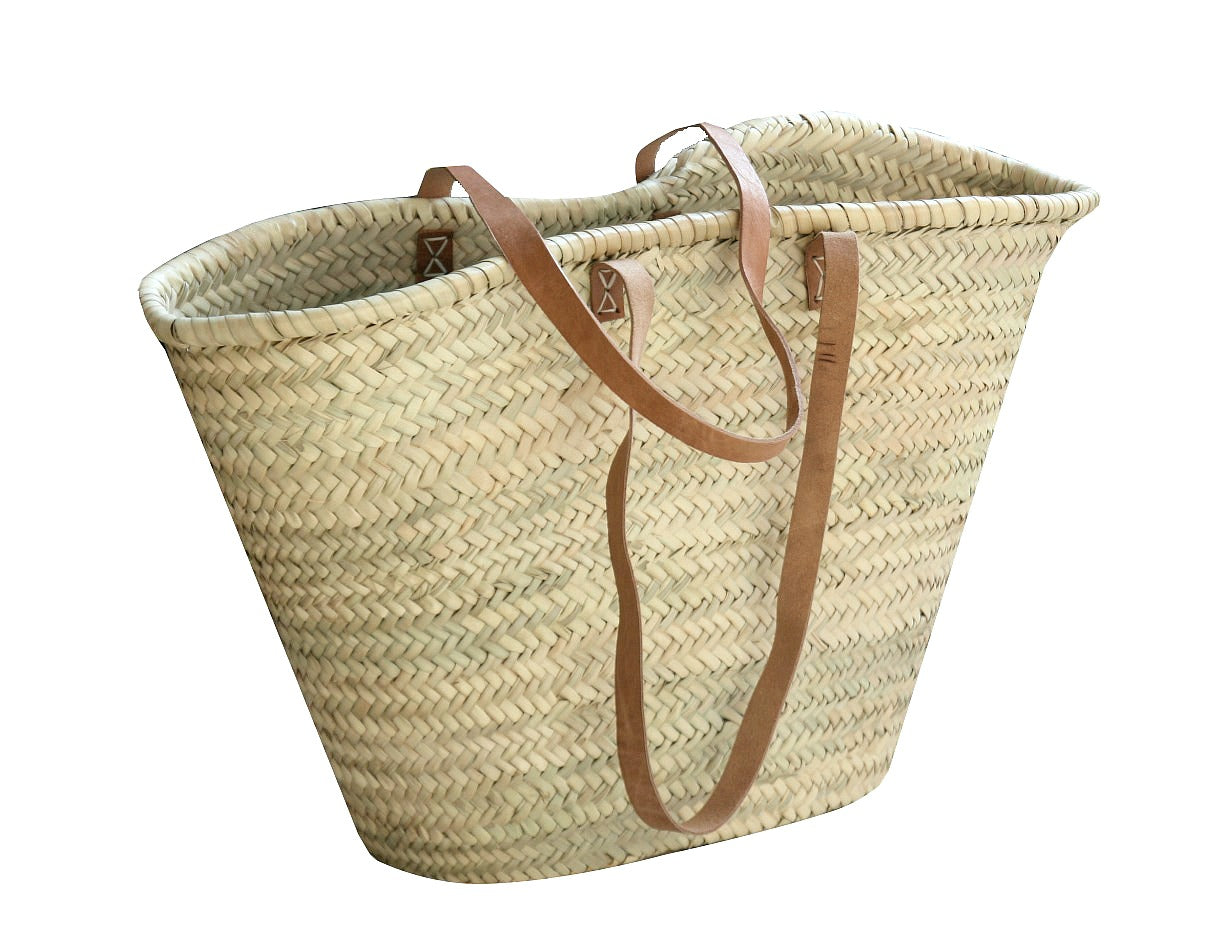 Large basket bag Basic with long leather handles 
